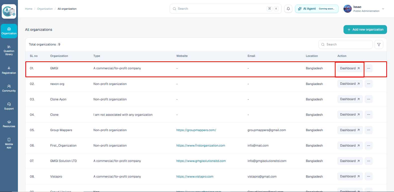 Enter organization before opening the question library
