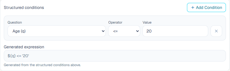 Less than or equal to skip logic setup for Age less than or equal to 20
