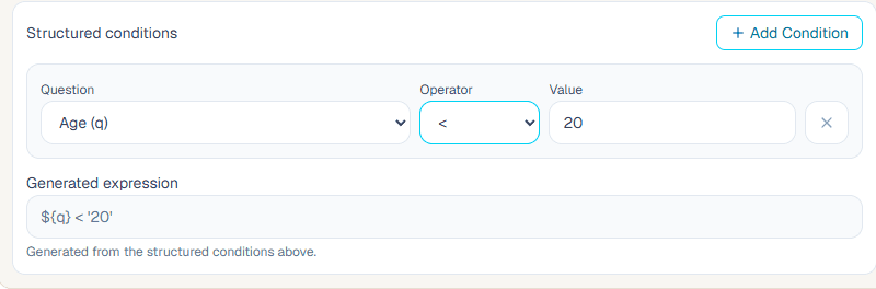 Less than skip logic setup for Age less than 20