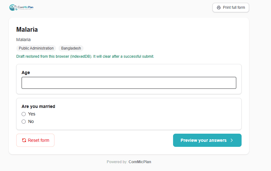 ComMicPlan preview for was not answered logic with Q2 visible while Age is empty