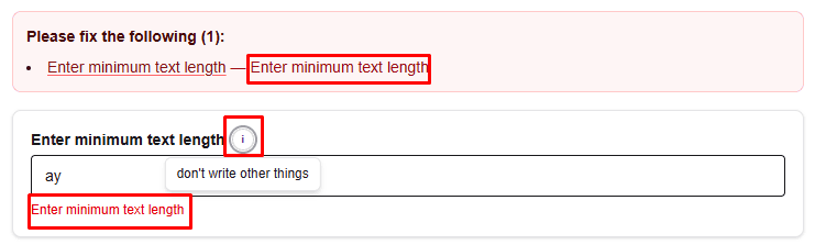Minimum text length preview with text that is too short