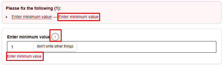 Minimum value constraint preview with an invalid lower value
