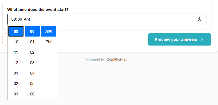 Time question in the ComMicPlan form preview