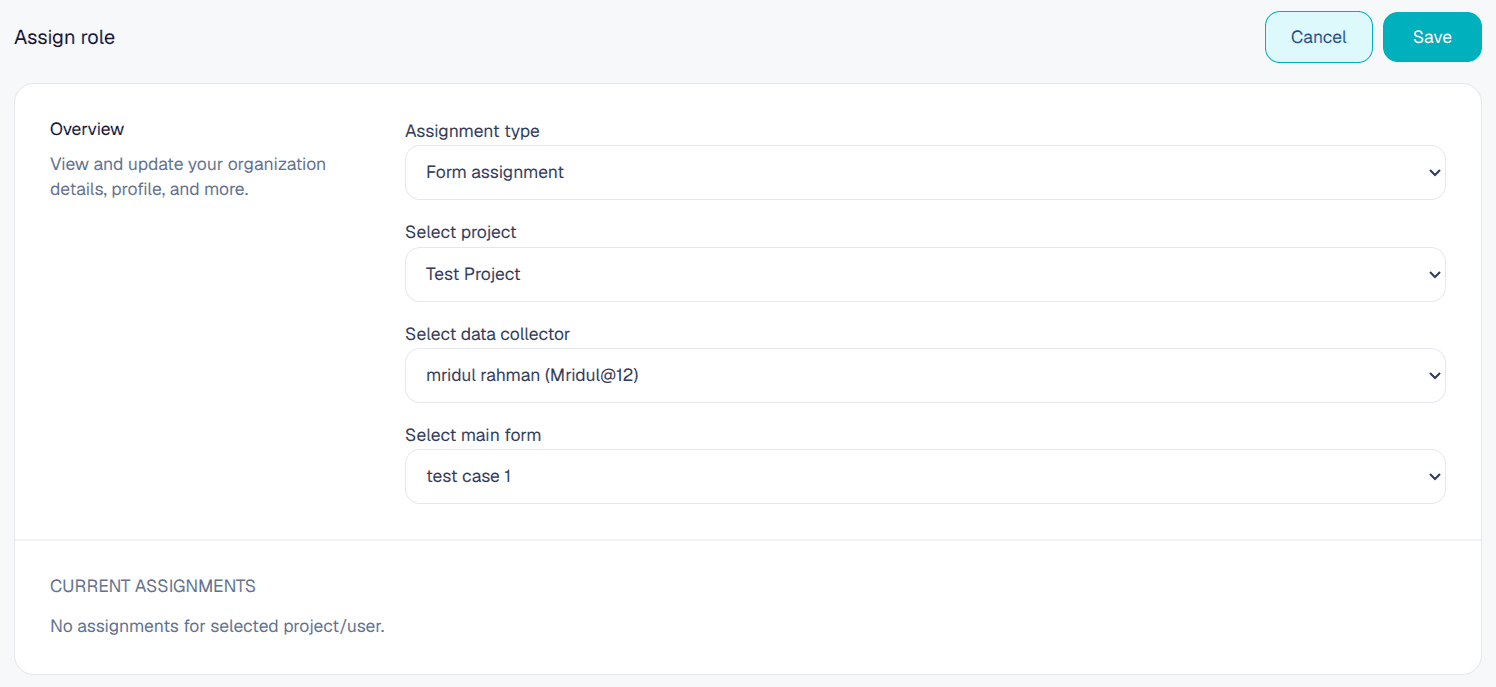 Area assignment controls before assignment