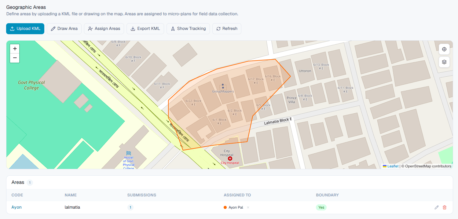 Geographic areas map workspace
