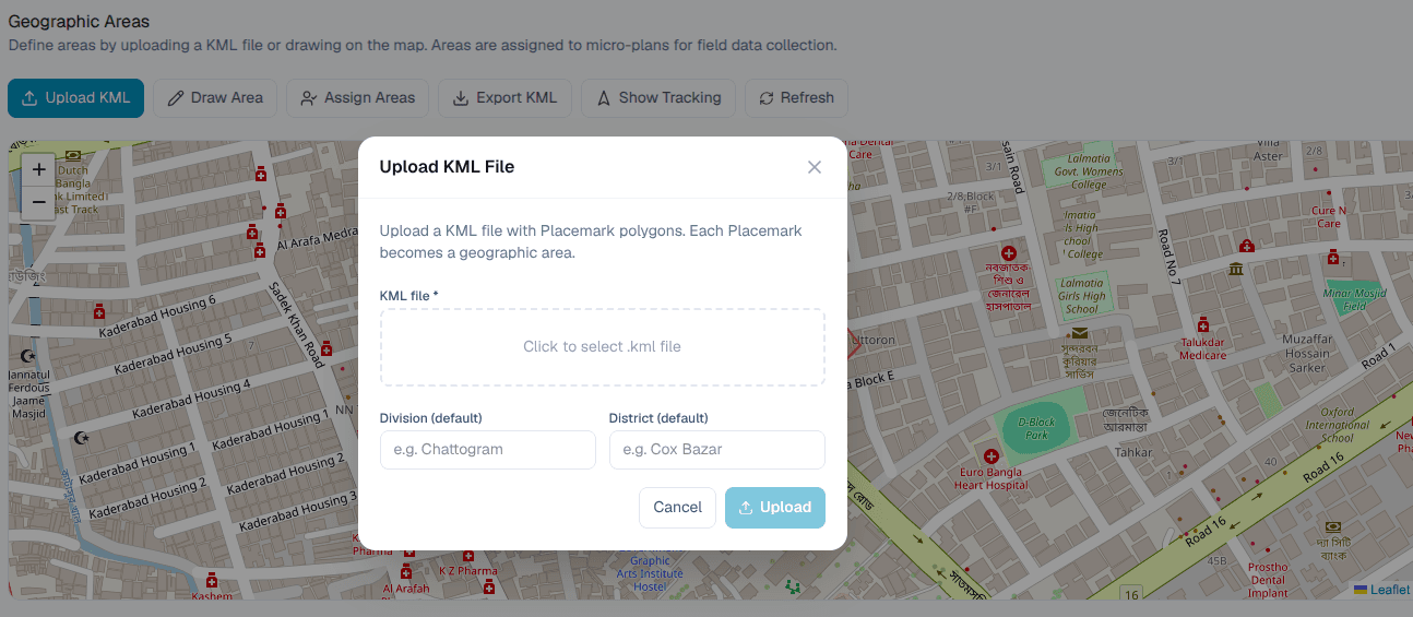 Upload KML control and map