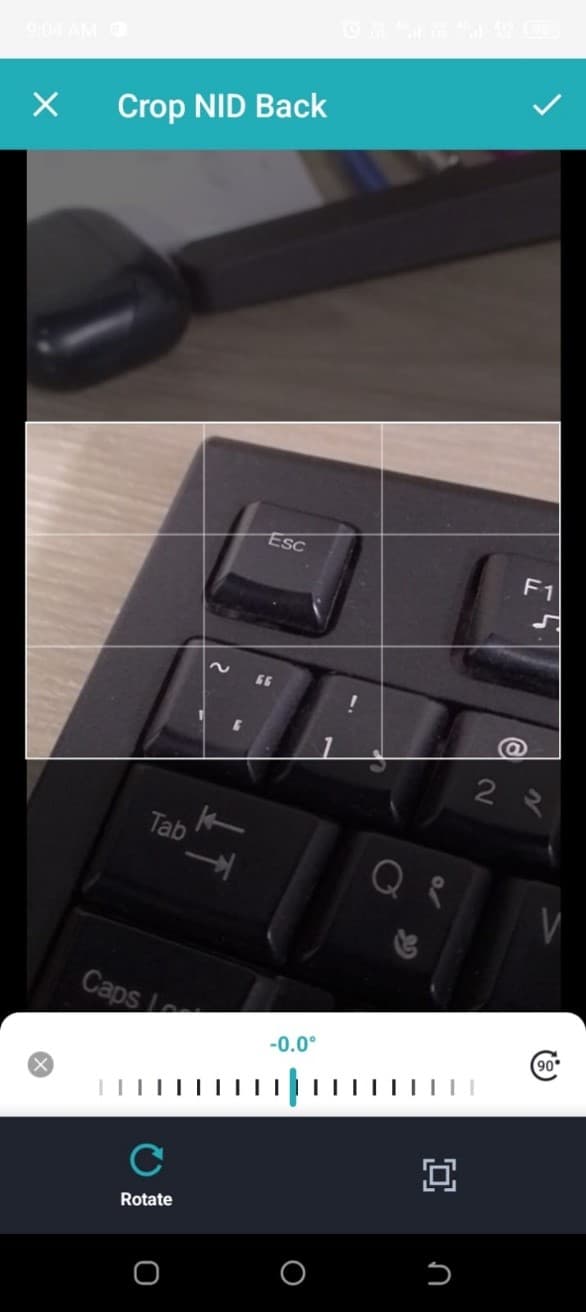 Cropping the NID back photo with the rotate control