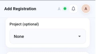 Optional Project selector on the Add Registration page