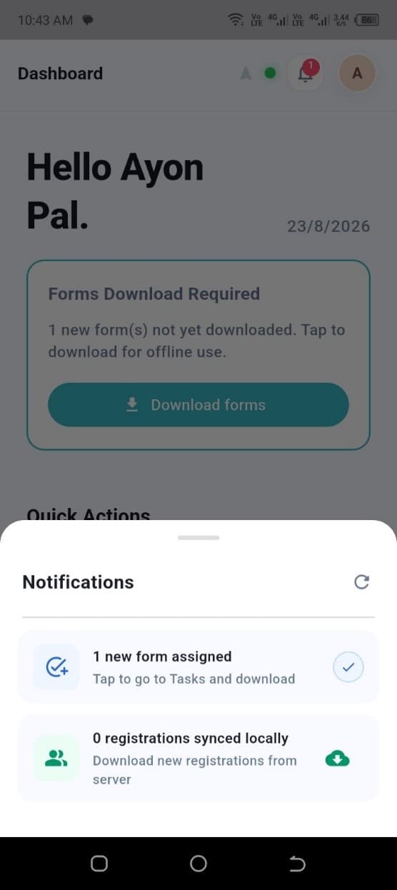 Expanded notification panel over the Dashboard