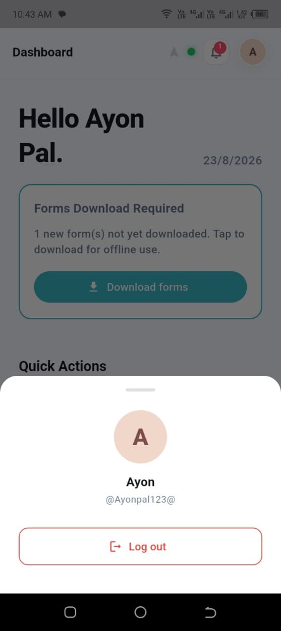 Profile menu with the Logout button