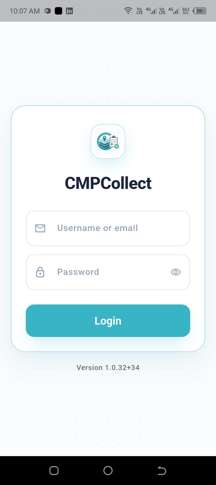 CMPCollect login screen with username and password fields