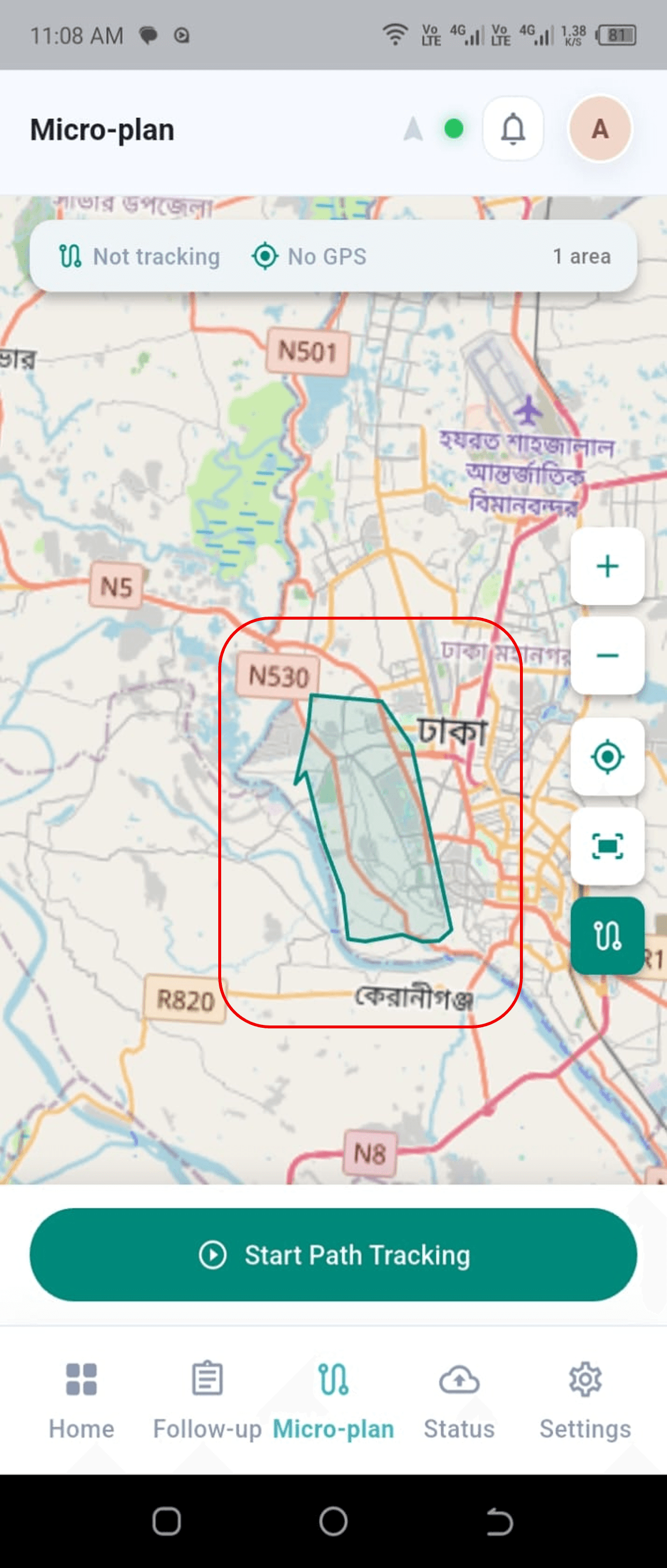 Microplanning map with the assigned area outlined