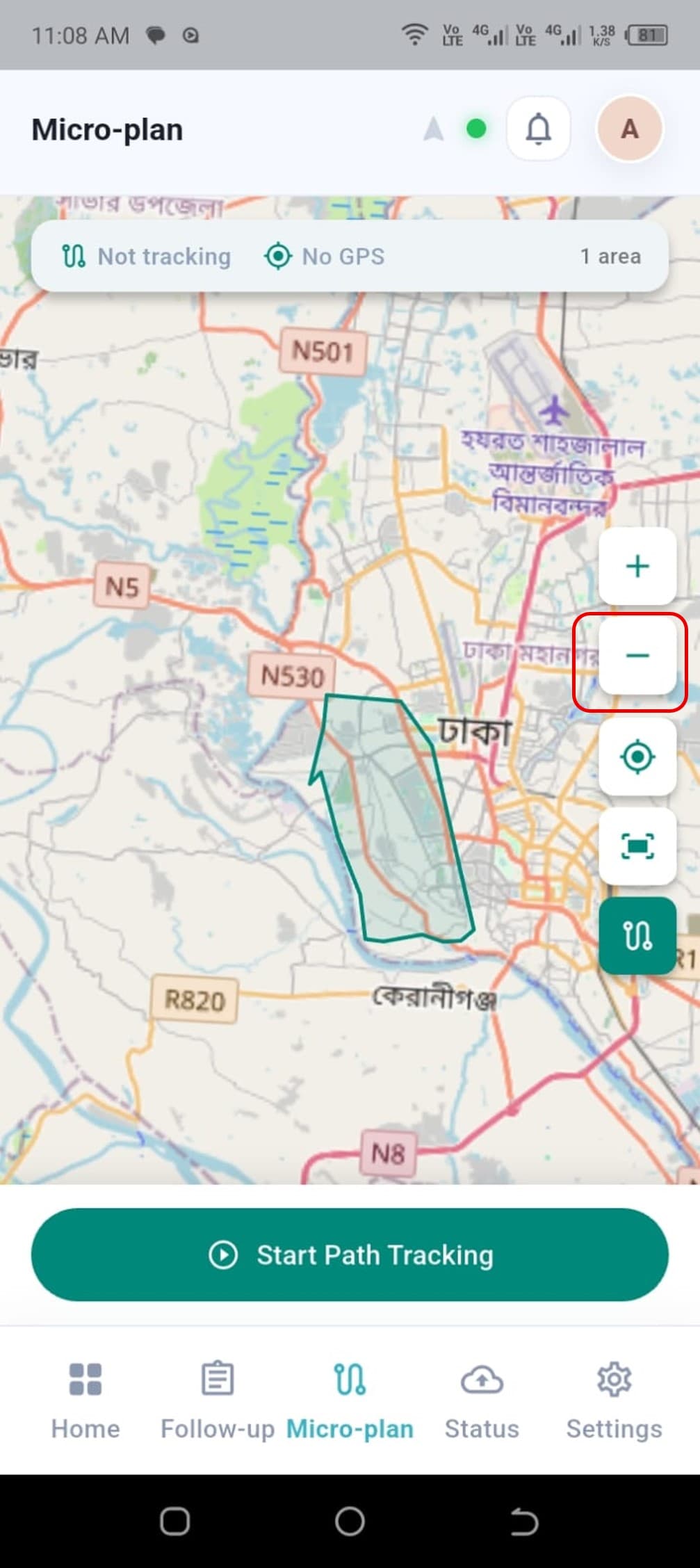 Zoom out control highlighted on the microplanning map