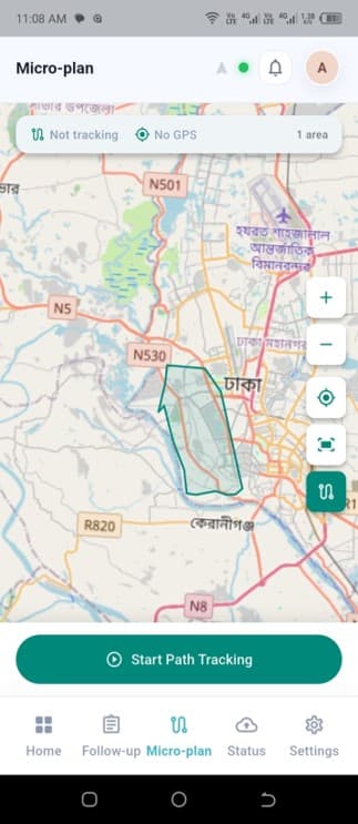 Start Path Tracking button on the Microplanning page