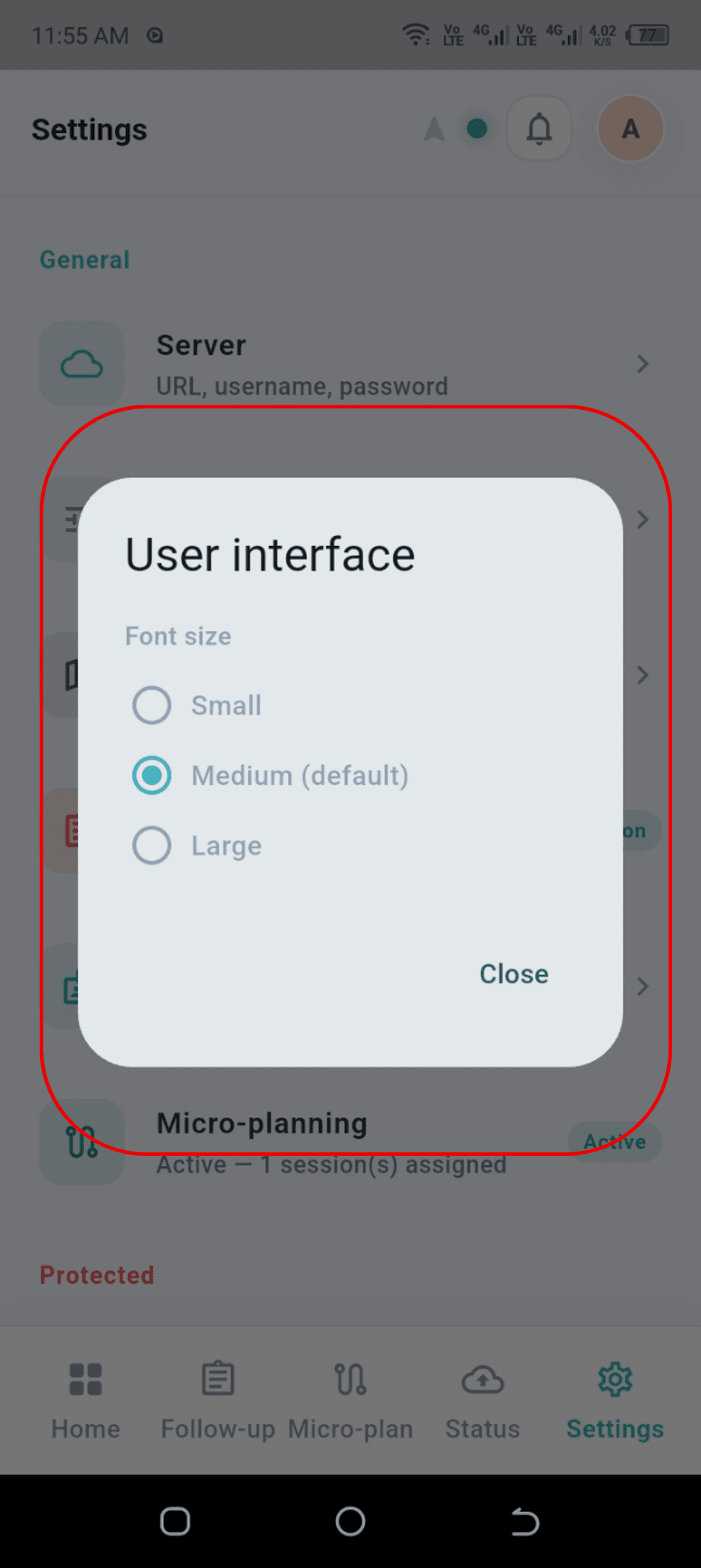 User Interface settings options