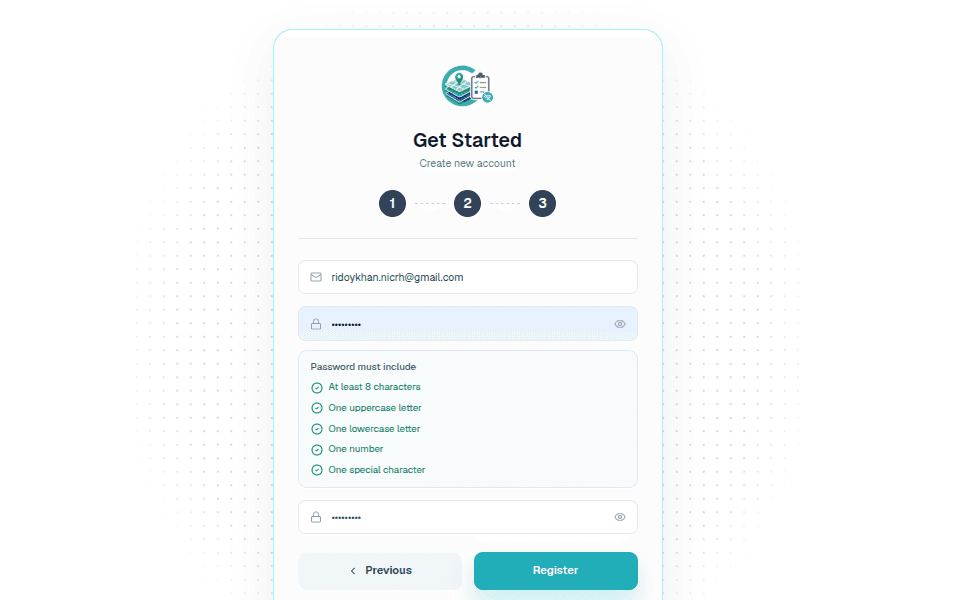 Register email and password