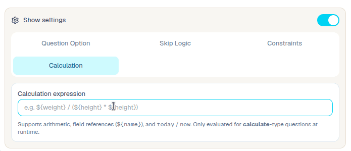 Calculations submenu in the ComMicPlan form builder