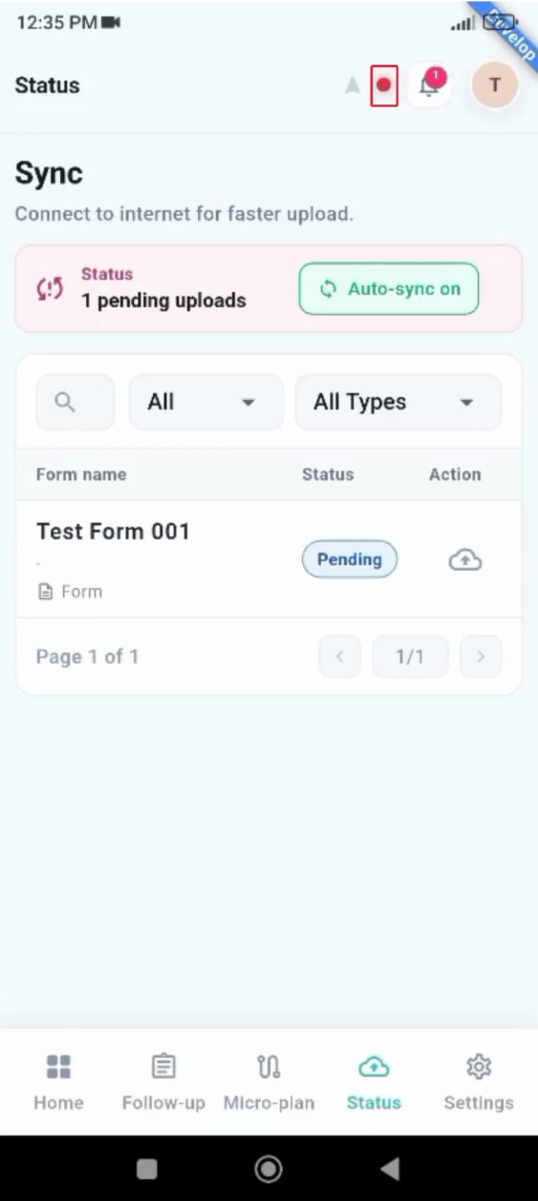 Mobile: Status and sync cover
